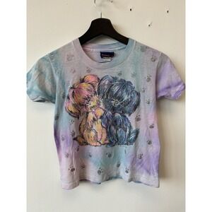 Vintage Outrageous Shirt Kids Large Tie Dye Shih Tzu Dog Glitter Paw Print 90s